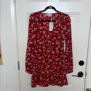 RIHOAS Red Long Sleeve V-Neck Sundress